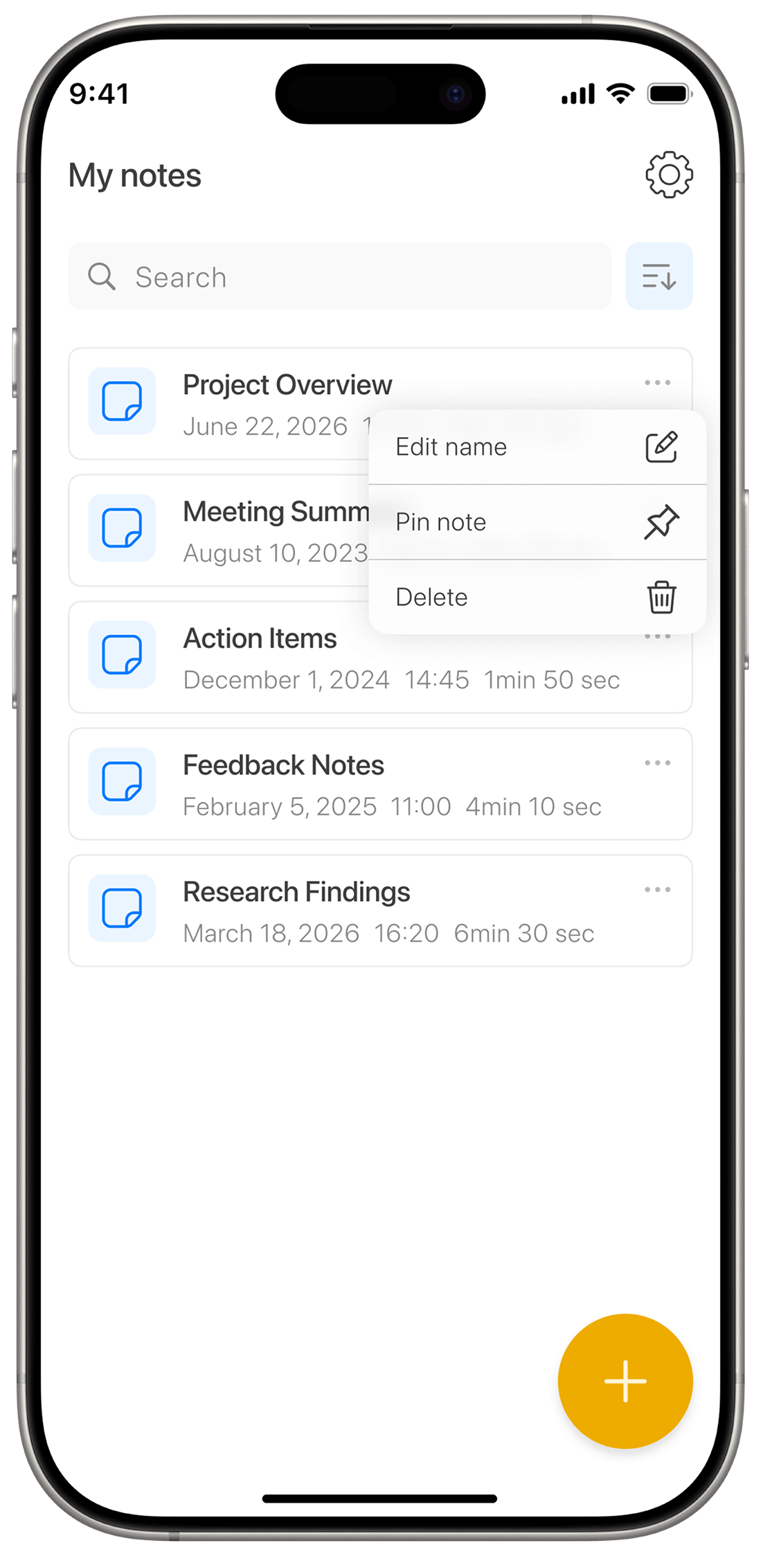 Note Organization Feature
